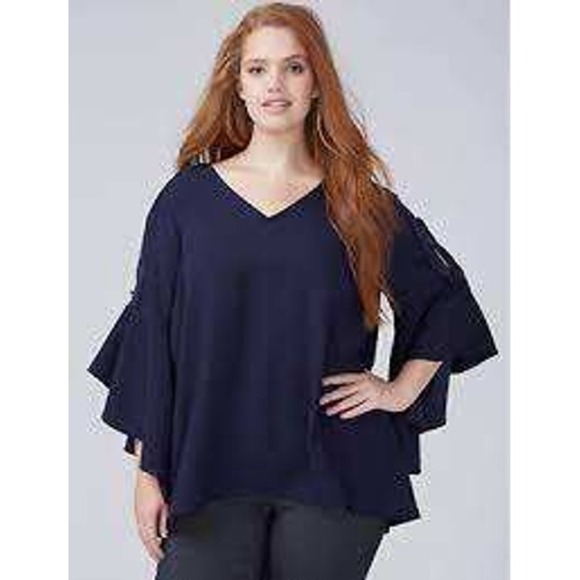Lane Bryant Tie Back Kimono‎ Sleeve Top Blouse 22 / 24 Navy Blue Womens Boho - Picture 1 of 16